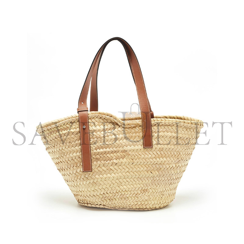 L0ew* brown natural palm leaf and leather medium basket tote (44*26*13.5cm)